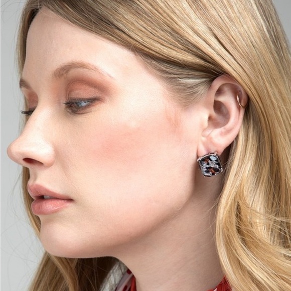 NWT! Silver Leopard Glass Facet Glitter Crystal Post Earrings - Picture 2 of 3